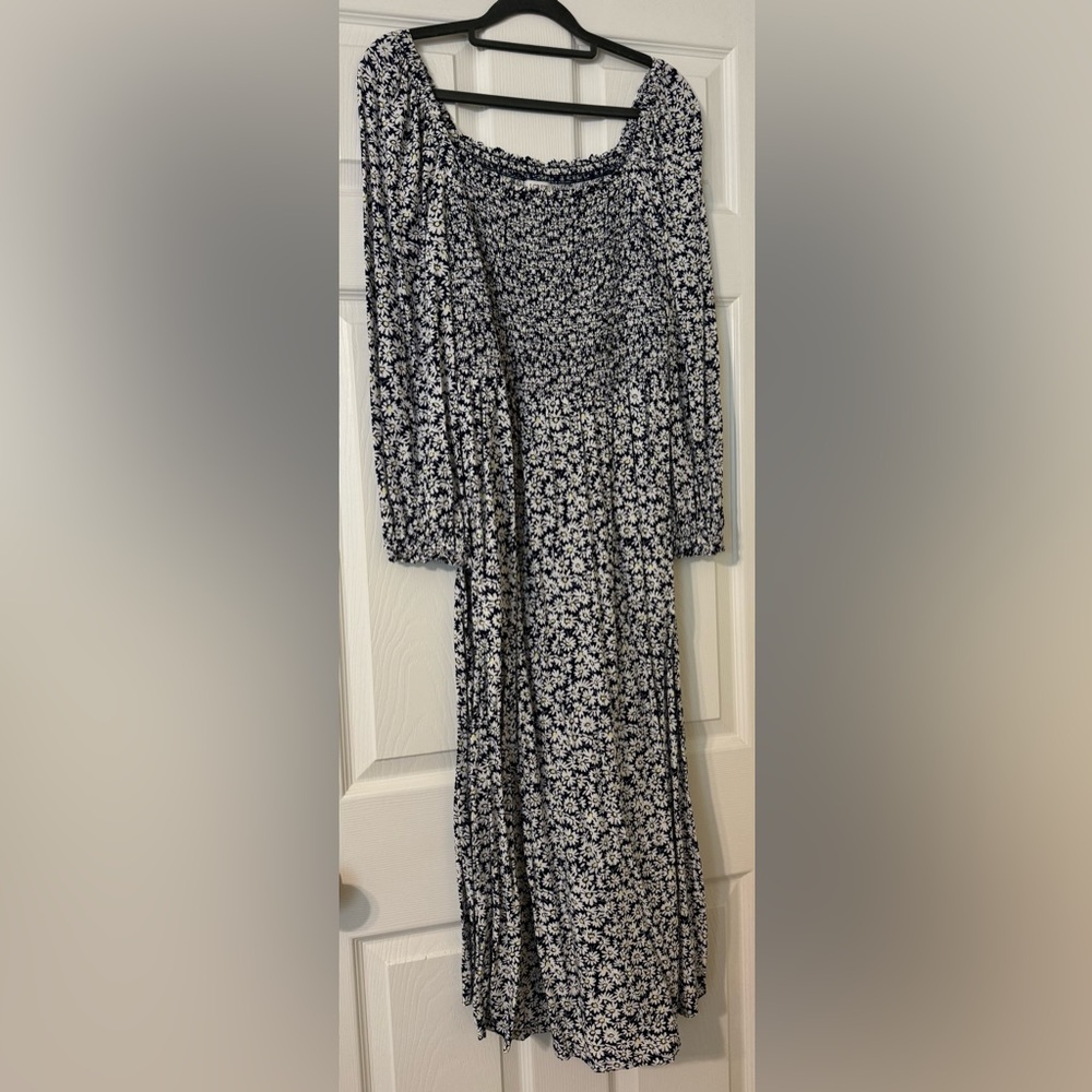 J Crew Daisy Long Sleeve Maxi Dress Navy Pockets